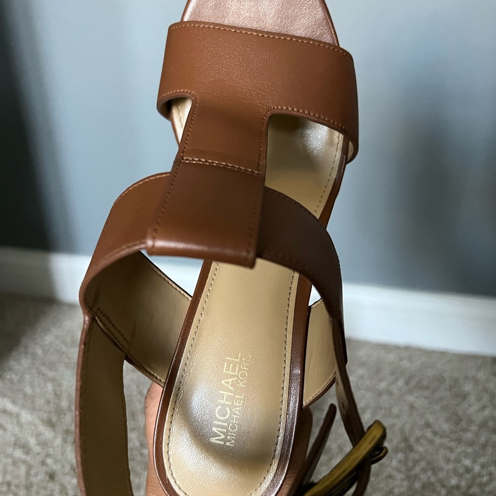 Michael Kors Brown Leather Block Heels - Picture 5 of 6